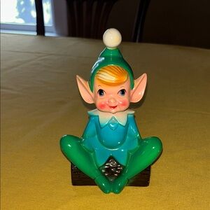 Unique Vintage Green and Blue Elf Figurine